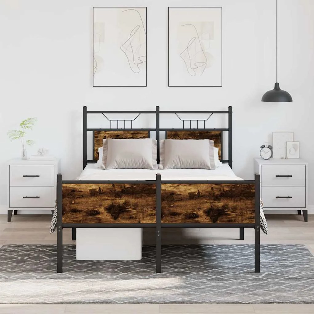 Estrutura de cama s/ colchão derivados madeira carvalho fumado