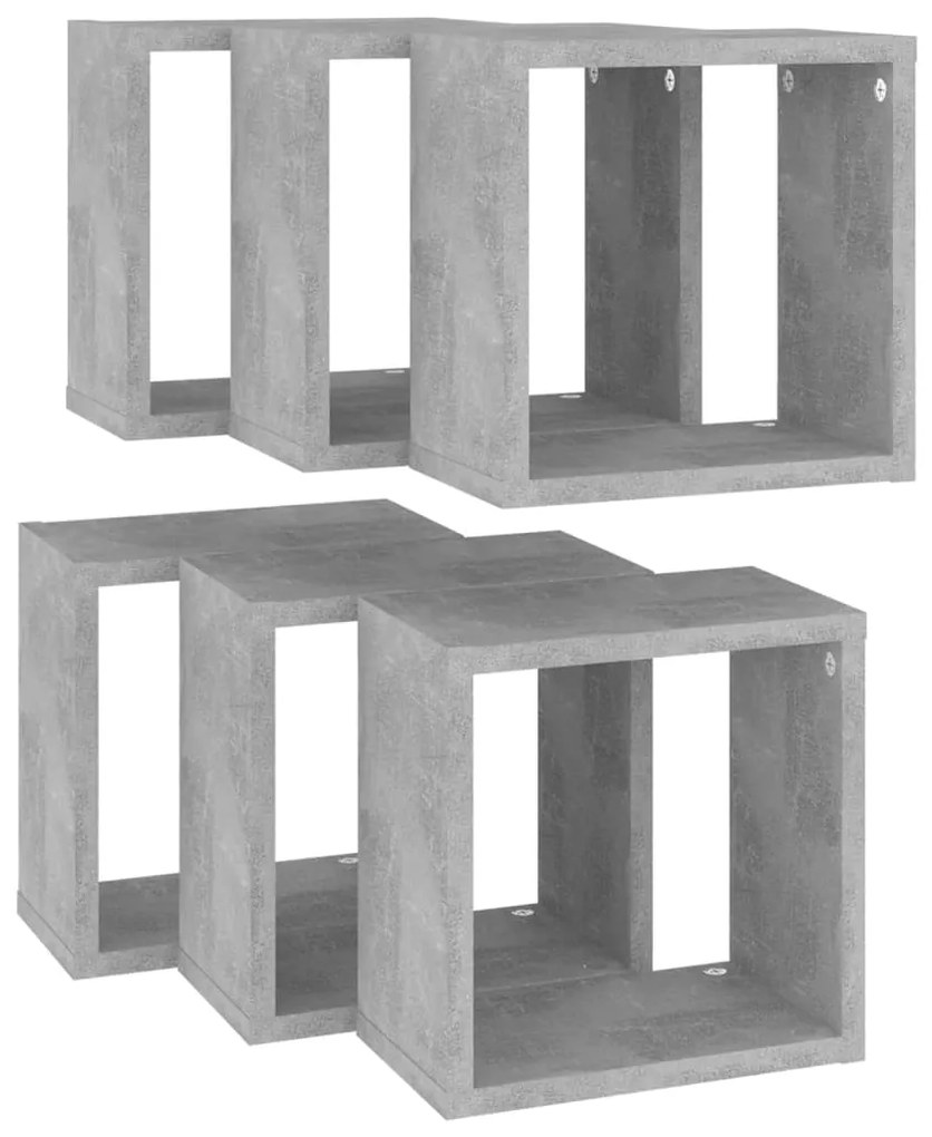 Prateleiras parede forma de cubo 6pcs 26x15x26 cm cinza cimento