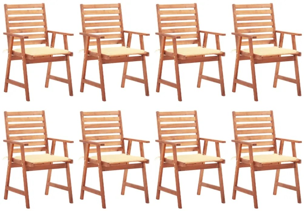 Cadeiras de jantar p/ jardim 8 pcs c/ almofadões acácia maciça