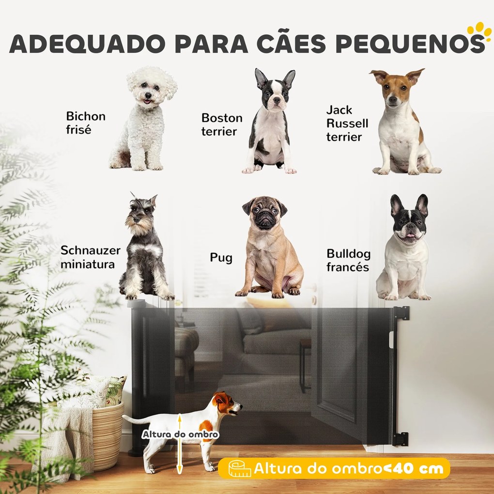 PawHut Barreira de Segurança para Cães Retrátil 0-136 cm Barreira para