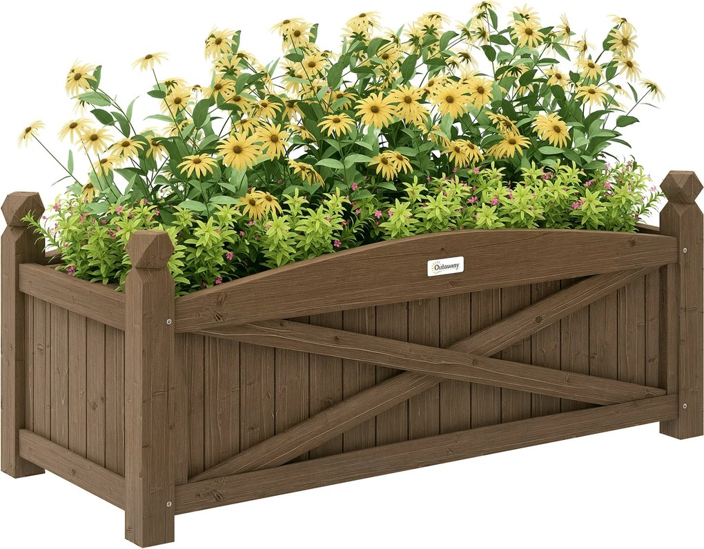 Floreira em madeira, floreira de horta exterior em madeira com orifícios de drenagem, 90 x 39 x 37 cm, castanho escuro