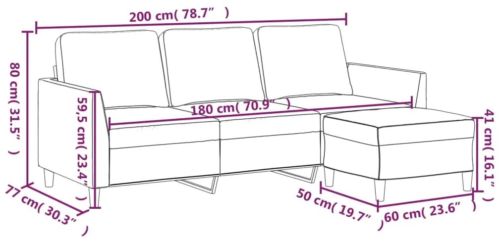 Sofá Âncora Chaise Longue - De 3 Lugares c/ Apóio de Pés - Cor Cappucc