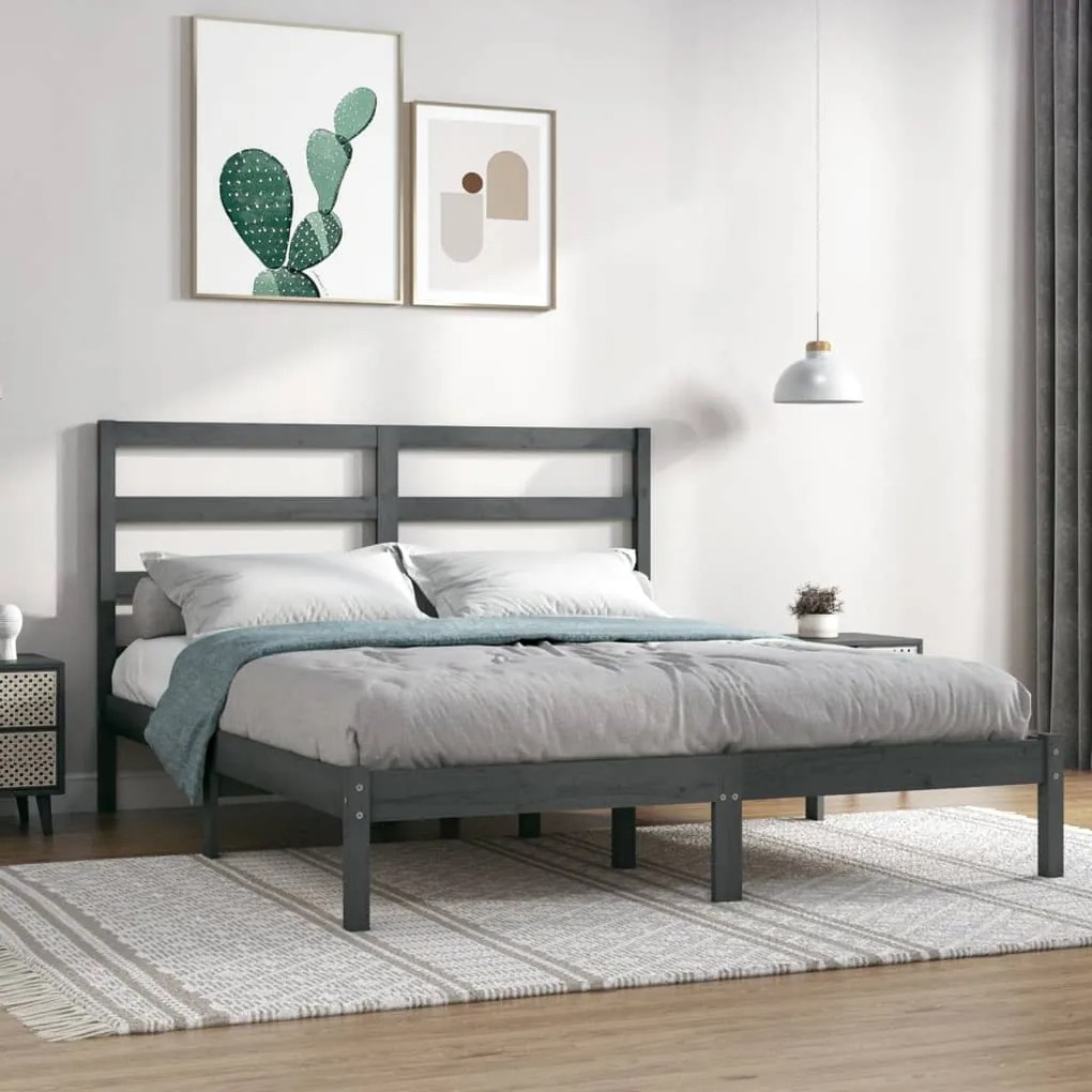 vidaXL Estrutura de cama 140x190 cm madeira de pinho maciça cinzento