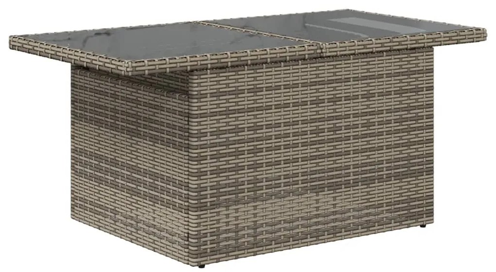 Mesa de jardim com tampo de vidro 100x55x73 cm vime PE cinza