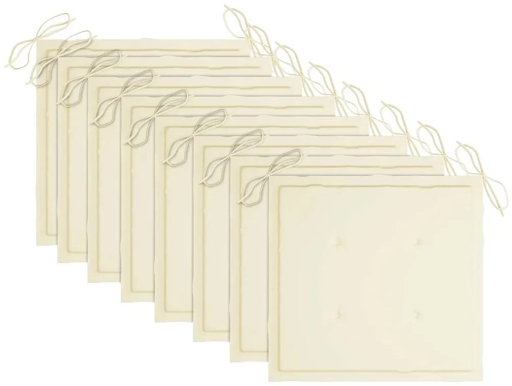 Cadeiras de jardim c/ almofadões creme 8 pcs teca maciça