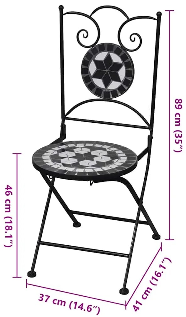 Cadeiras de bistrô dobráveis 2 pcs cerâmica preto e branco