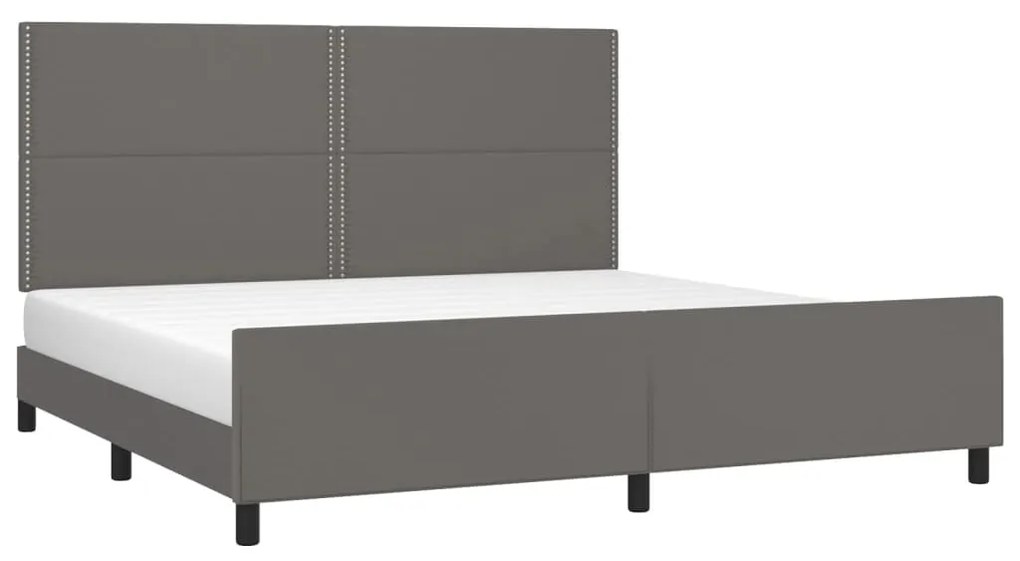 Estrutura cama c/ cabeceira 200x200cm couro artificial cinzento