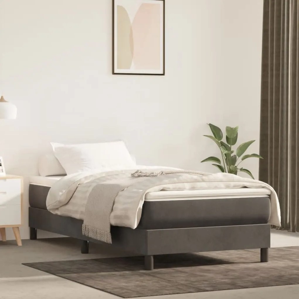 vidaXL Estrutura de cama com molas 90x200 cm veludo cinzento-escuro