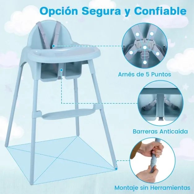 Cadeira refeição alta conversível 4 em 1 para bebés 2 alturas comTabuleiro duplo removível Arnês de 5 pontos Apoio para os pés Fácil de limpar 6-36 me