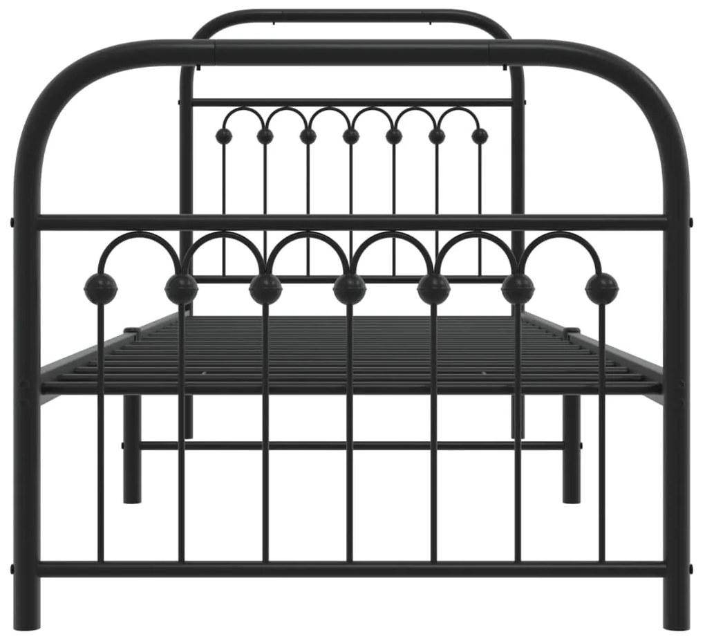 Estrutura de cama com cabeceira e pés 75x190 cm metal preto