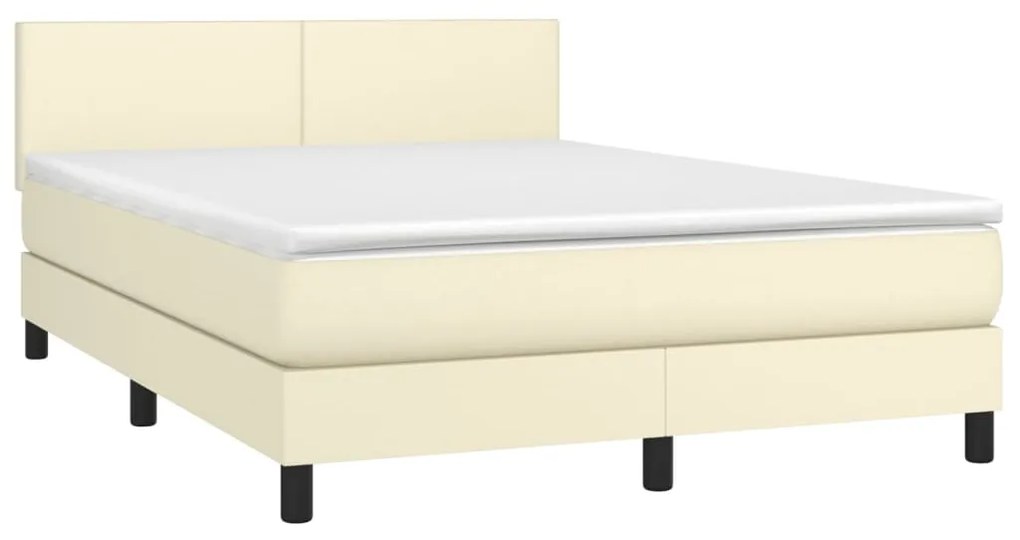 Cama com molas/colchão 140x190 cm couro artificial cor creme