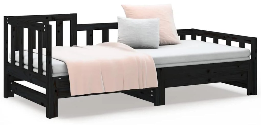 Estrutura sofá-cama de puxar 2x(90x190) cm pinho maciço preto