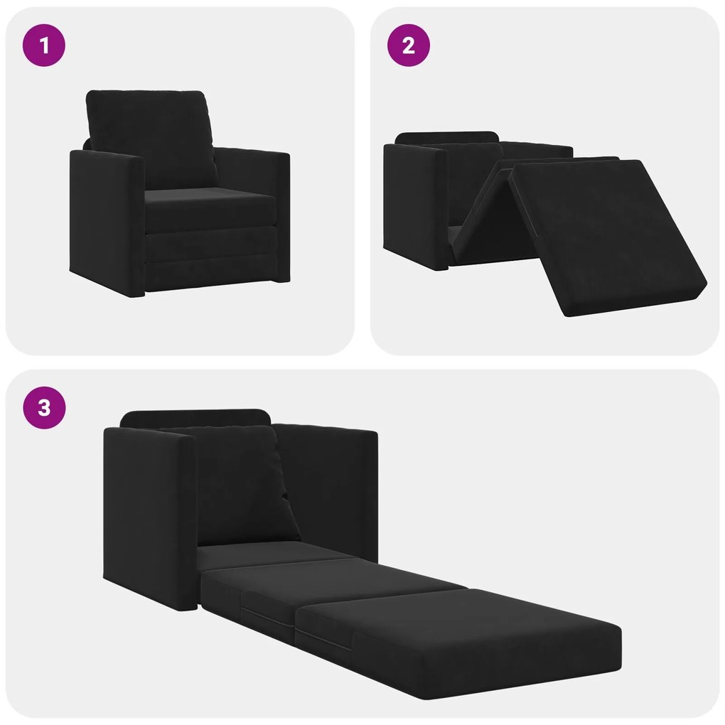 Sofá-camas 2-em-1 Preto 74x77x81 cm Veludo