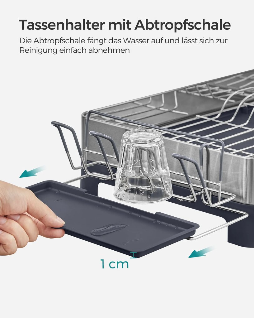 Escorredor de pratos em aço inoxidável resistente às impressões digitais 31,7 x 57,2 x 24,6 cm cinzento-prateado