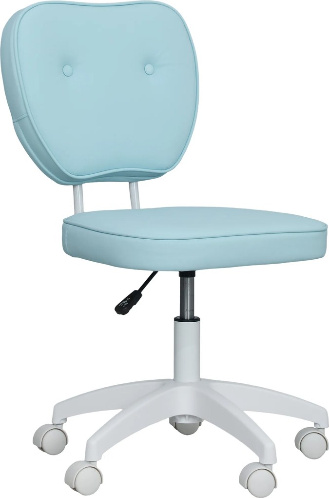 Cadeira de Escritório Giratória Estofada em Pele Sintética com Altura Ajustável sem Braços Suporta até 120 kg 46x59x82-92 cm Azul Claro