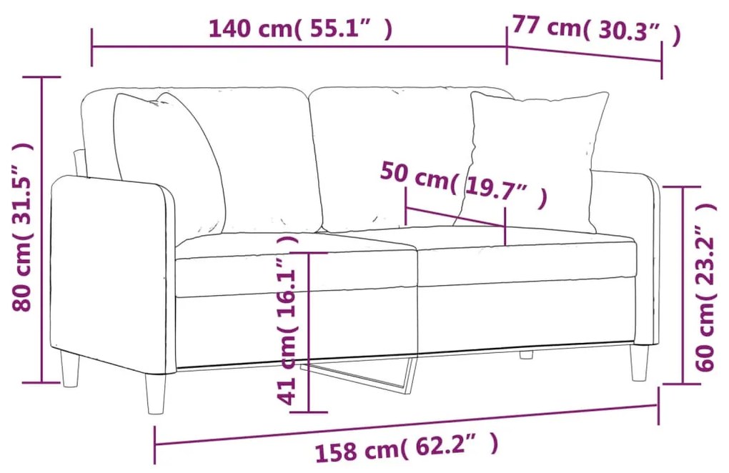 Sofá 2 lugares + almofadas decorativas 140 cm tecido preto