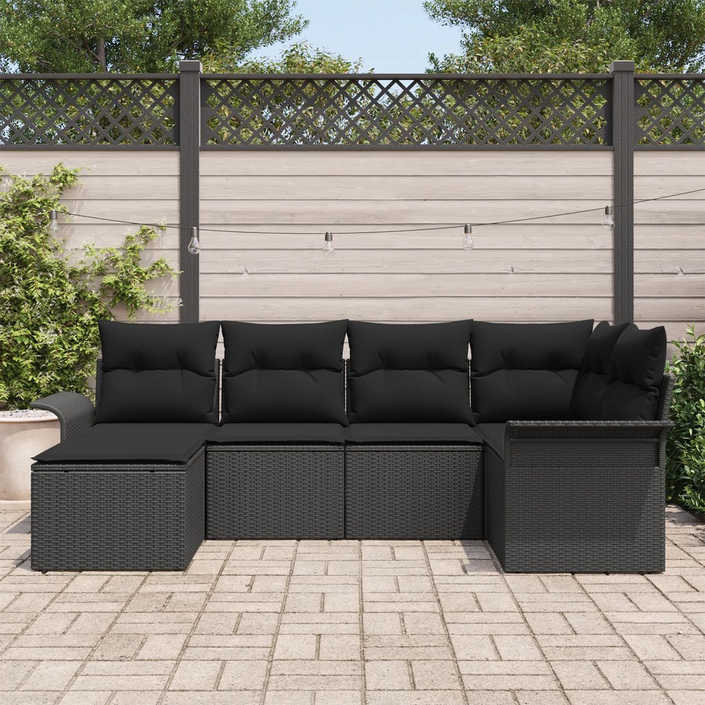 Conjunto de Sofá de Jardim de 6 Peças com Almofadas em Rattan Poly Pre