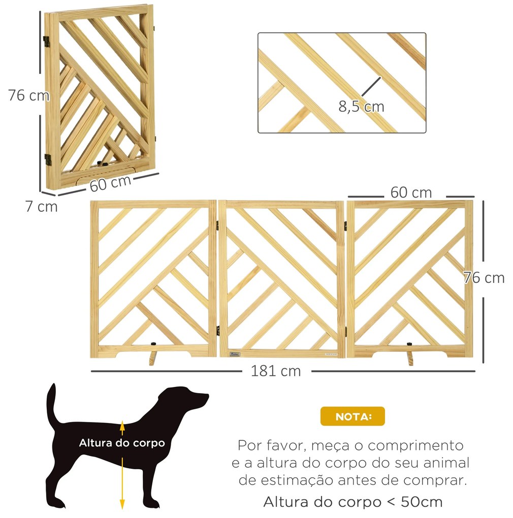 PawHut Barreira de Segurança Dobrável para Cães Grade de Madeira para