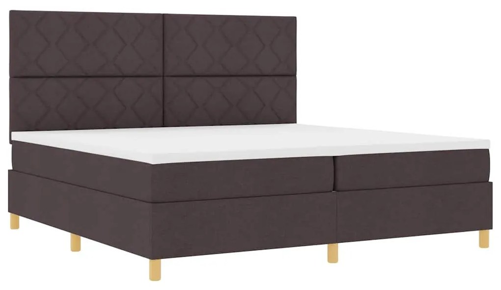 Cama Box Spring com Colchão &amp; LED Castanho Escuro 200x200 cm Tecido