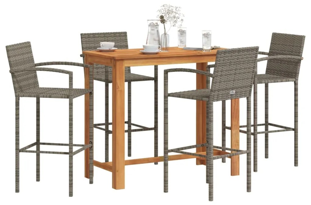 vidaXL 5 pcs conjunto de bar p/ jardim acácia maciça/vime PE cinzento
