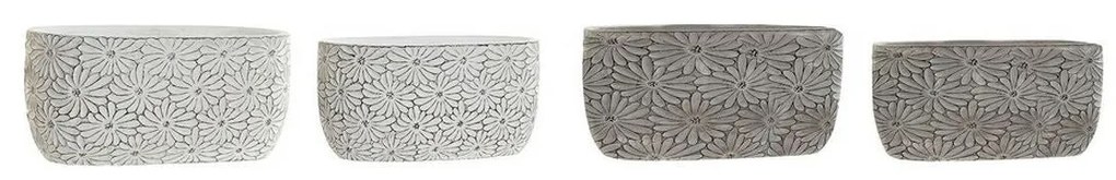 Conjunto de Vasos DKD Home Decor Cinzento Cimento Branco Bloemen (20 x 11 x 10 cm) (23 x 13 x 11 cm) (2 pcs)