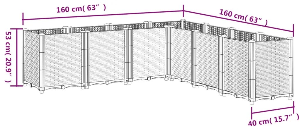 Vaso/floreira 160x160x53 cm PP preto