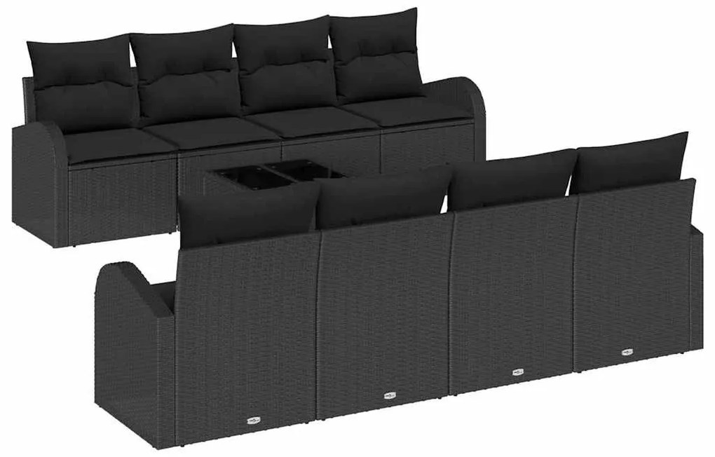 Conjunto de Sofá de Jardim de 9 Peças com Almofadas Pretas