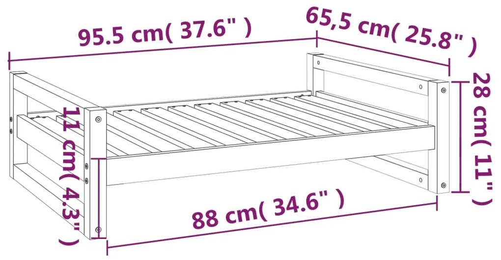 Cama para cães 95,5x65,5x28 cm madeira de pinho maciça branco