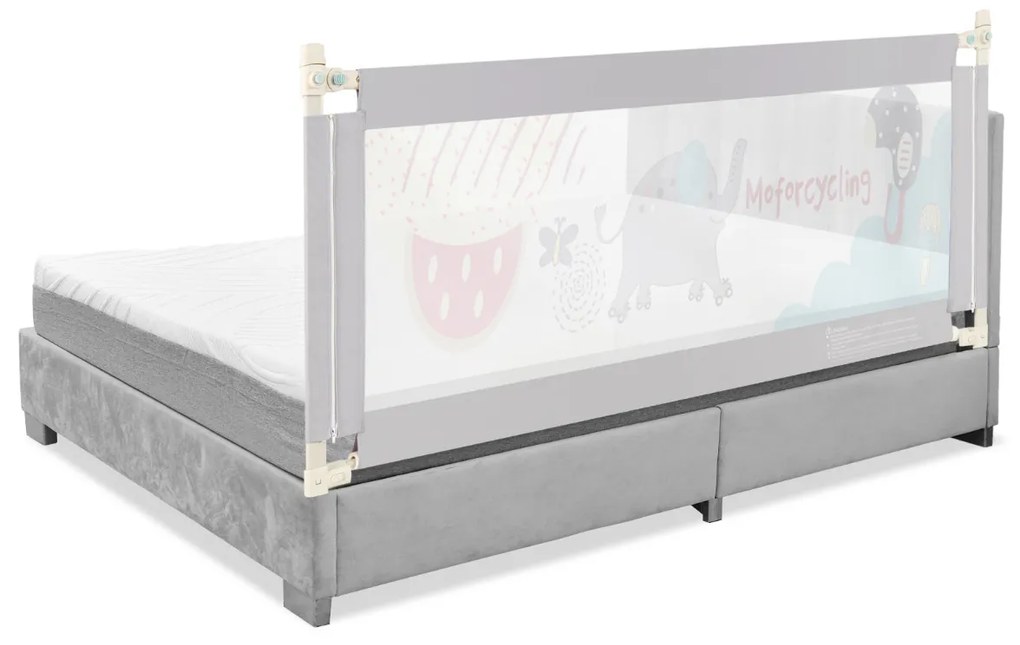 Barreira de cama para crianças dobrável 174 cm Barreira de cama com elevador vertical Bloco de segurança cinzento