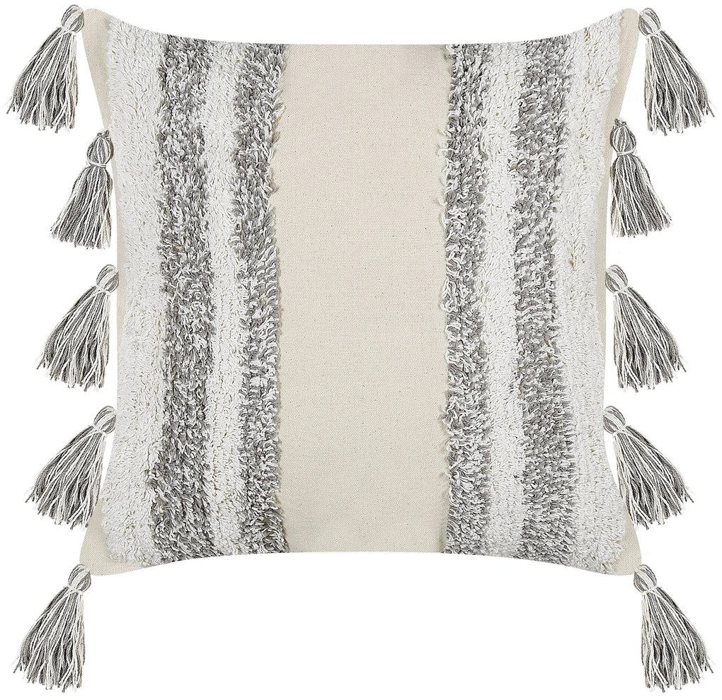 Conjunto de 2 almofadas decorativas tufadas em algodão creme e cinzento 45 x 45 cm HELICONIA Beliani