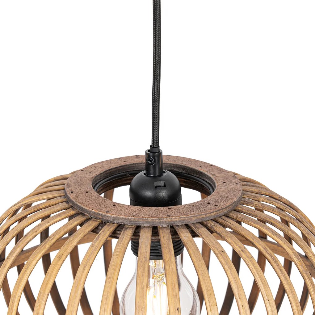 Candeeiro de suspensão oriental bambu 3-luzes oblongo - Amira Oriental