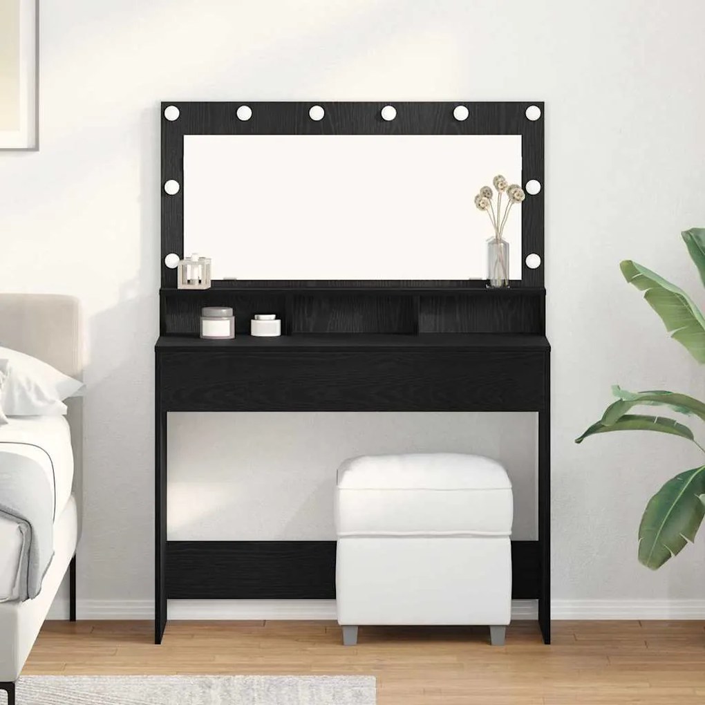 Mesa de Maquiagem vidaXL com Luzes LED Preta Carvalho 100x41x135 cm