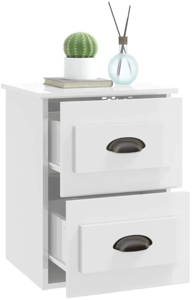 Mesa de cabeceira de parede 41,5x36x53 cm branco brilhante