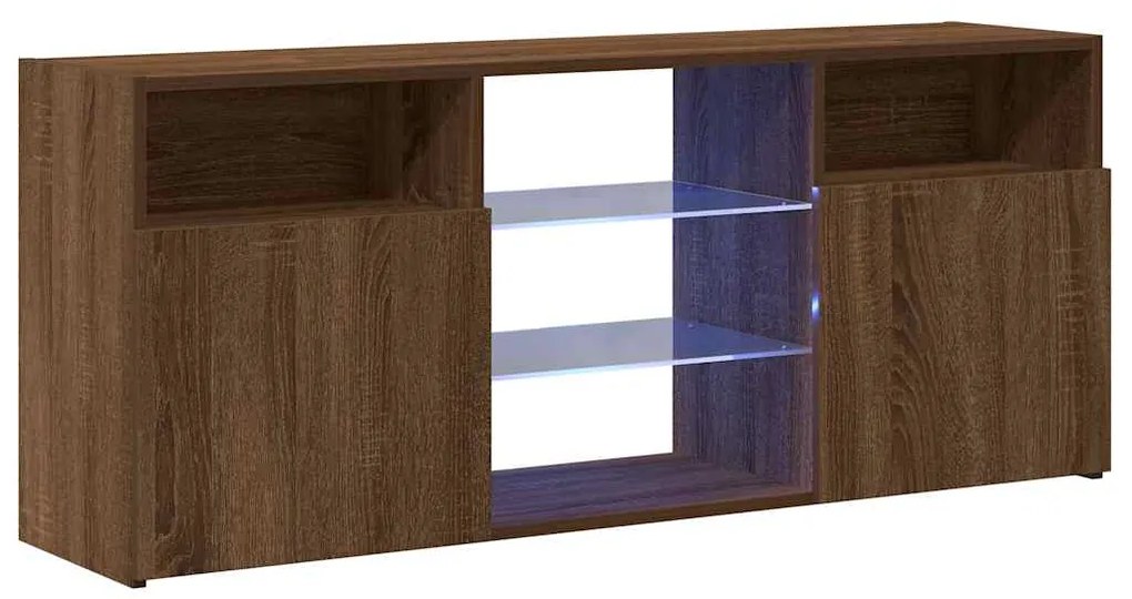 Móvel de TV com luzes LED 120x30x50 cm carvalho castanho