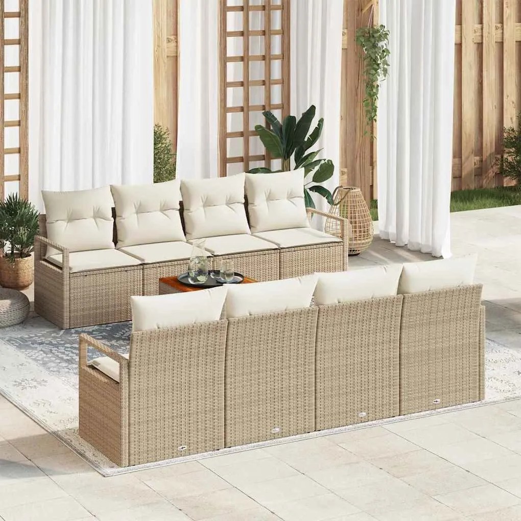 vidaXL Conjunto de Sofás para Jardim 9 pcs Bege, branco Largo