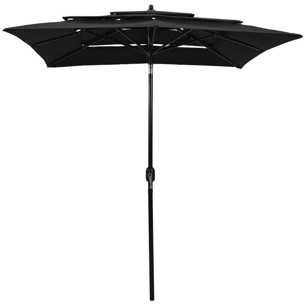 Guarda-sol de jardim 3 camadas c/ poste de alumínio 2x2 m preto