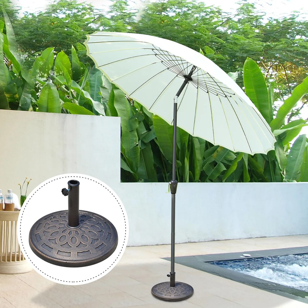 Base de peso para guarda-sol redondo Ø 49 cm em resina com imitação de ferro fundido e motivo em roseta,, peso líquido 14 kg, cor bronze