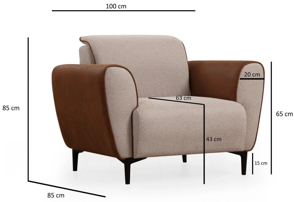 Sofá de 1 Lugar Aren – Bege – 100x85x85 cm