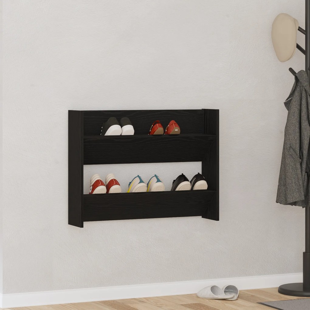 vidaXL Gabinete de Sapatos de Parede - Carvalho Preto, 80x18x60 cm, feito de madeira engenheirada.
