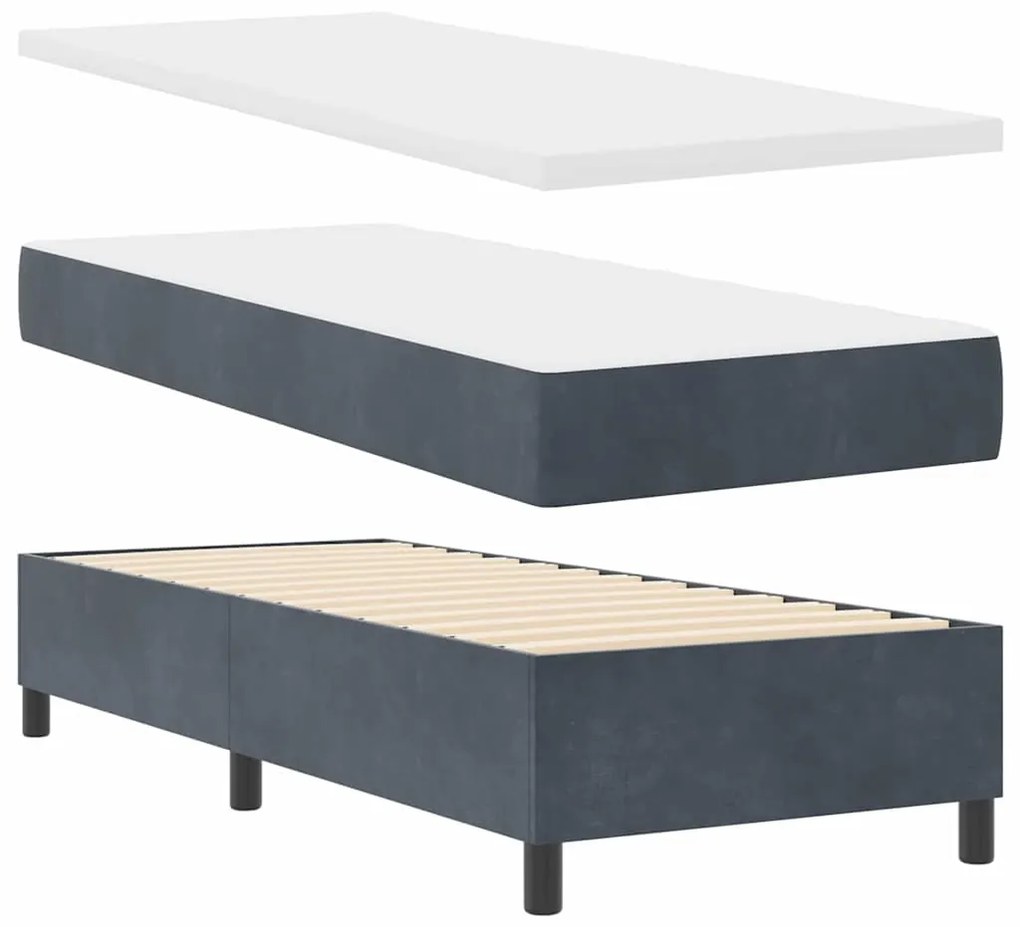 Cama Box Spring com Colchão &amp; Banco Cinza Escuro 80x200 cm Veludo