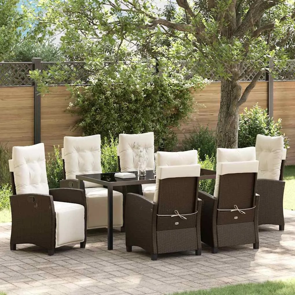 vidaXL Conjunto de Jantar para Jardim 7 pcs Castanho vime PE