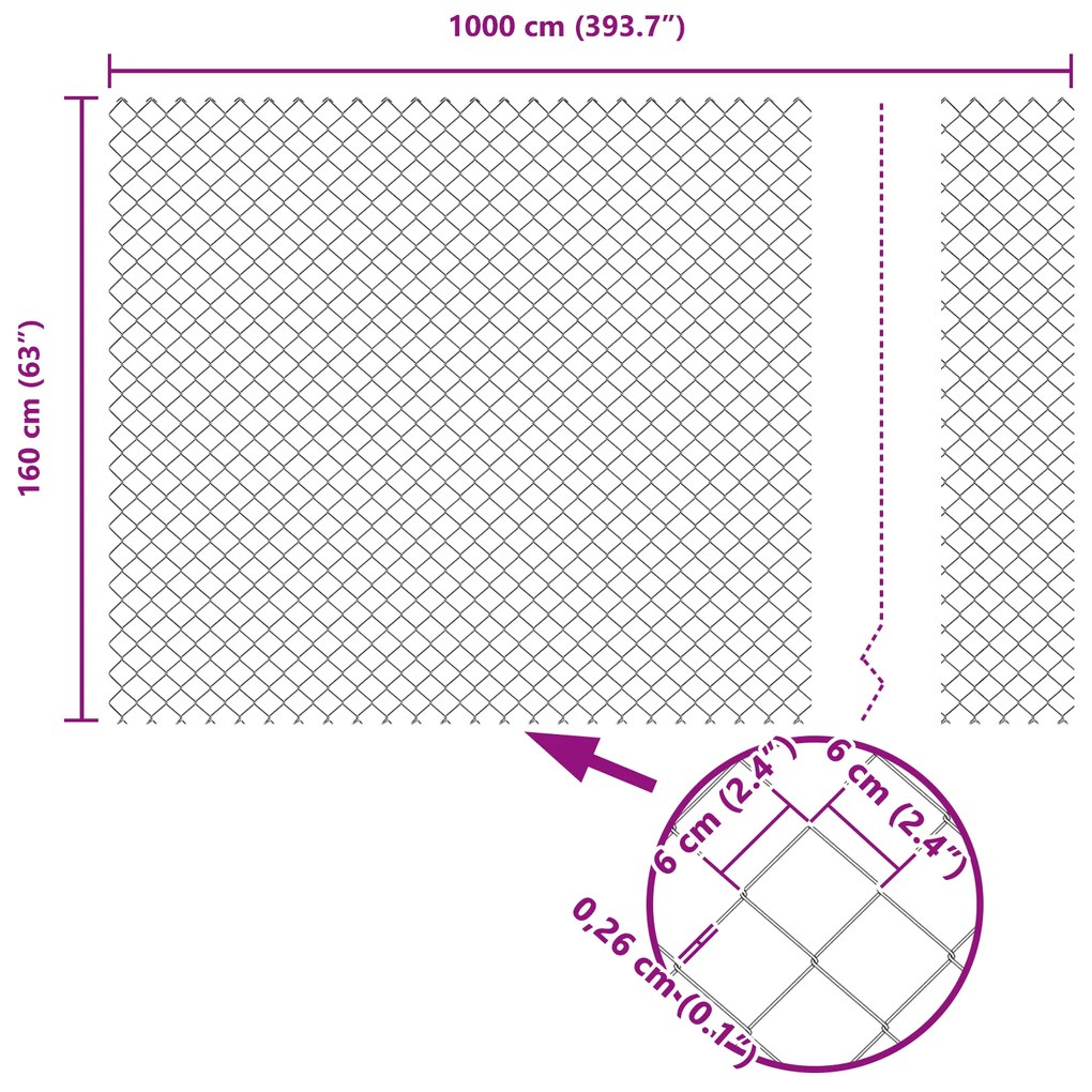 Cerca de Cadeia com 7 Postes 1,6x10 m Aço Galvanizado Cinza