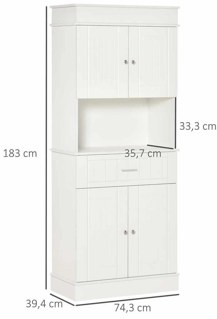 Armário de Cozinha Armário Alto de Cozinha com 1 Gaveta 4 Portas e Prateleiras Interiores Ajustáveis Móvel Auxiliar para Sala de Jantar Sala de Estar