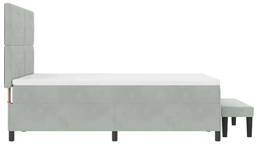 Cama Box Spring com Colchão e Banco Cinza Claro 140x190 cm Veludo