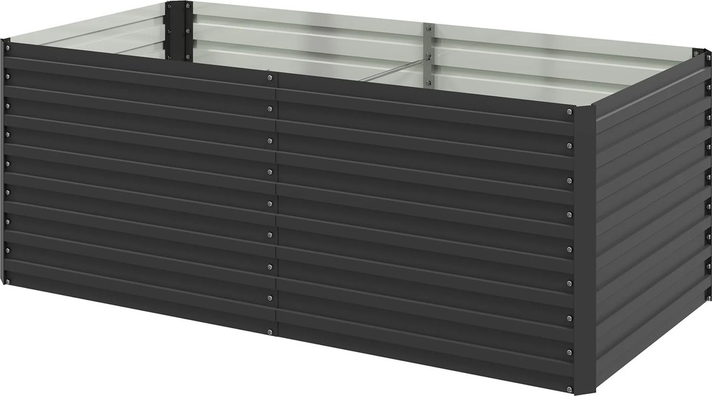 Floreira jardim 160 x 80 x 60 cm elevada galvanizada retangular para exterior - fundo aberto cinzenta
