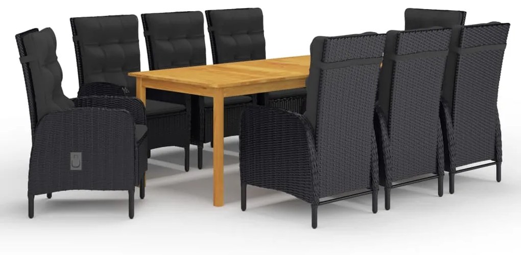 vidaXL 9 pcs conjunto de jantar para jardim preto