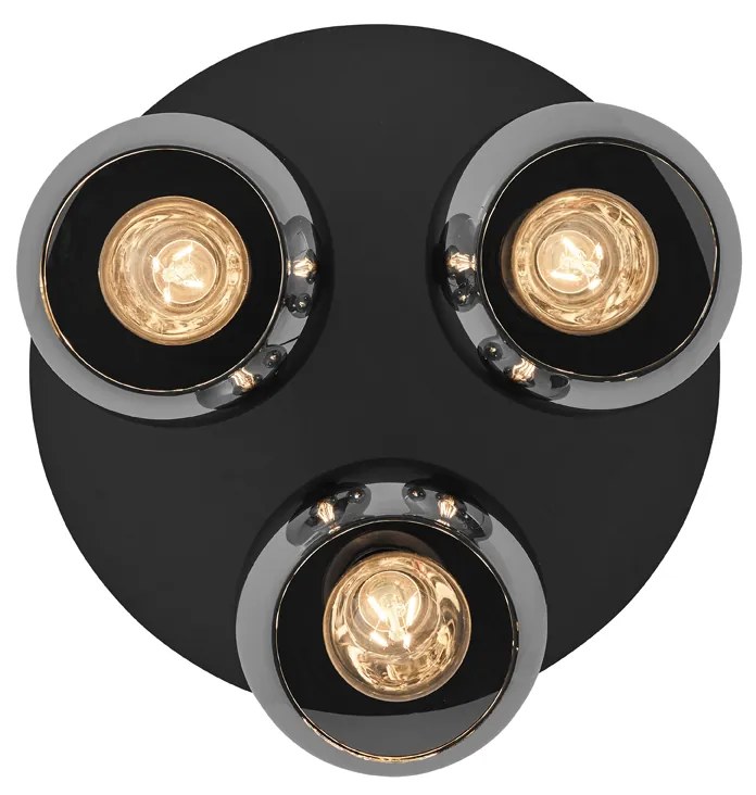 Candeeiro de teto Art Deco preto com vidro fumê 3 luzes - Vidro