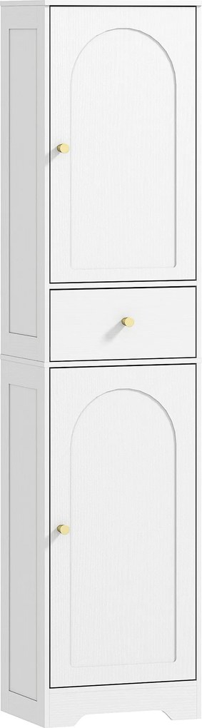HOMCOM Coluna Casa de Banho com 2 Portas Arqueadas Gaveta e Prateleiras Ajustáveis Armário Alto Casa de Banho 40x29,5x170 cm Branco com Veios | Aosom Portugal