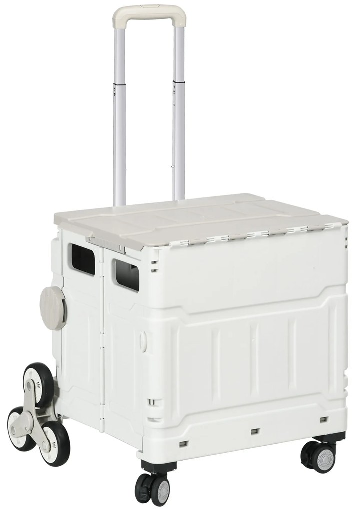 HOMCOM Carrinho de Armazenamento Dobrável Carrinho de Compras com 2 Rodas para Subir Escadas Capacidade 35L 48x43x95 cm Branco