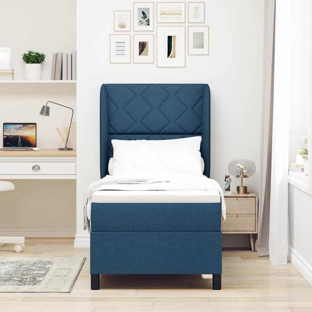 Cama Box com Colchão - Azul, 80x200 cm, Tecido